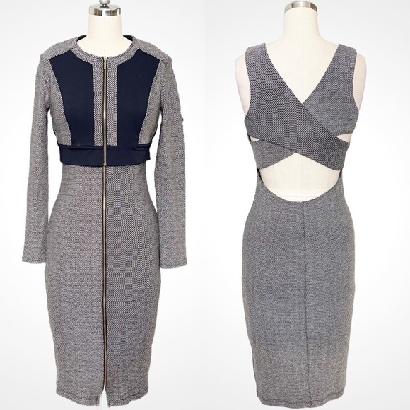 BeBe Metallic Zip Bodycon Midi Dress with Jacket Black & Silver Size Small - Picture 1 of 17